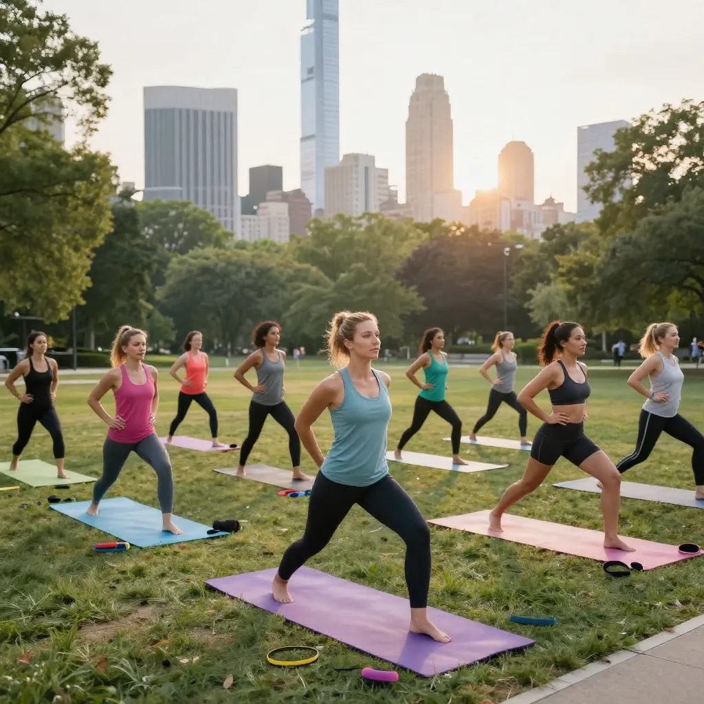 Fitness trainer leading outdoor session