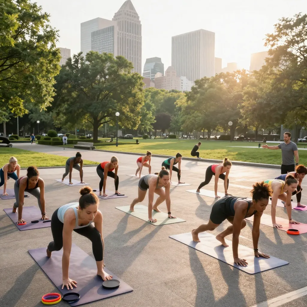 Group fitness activity outdoors