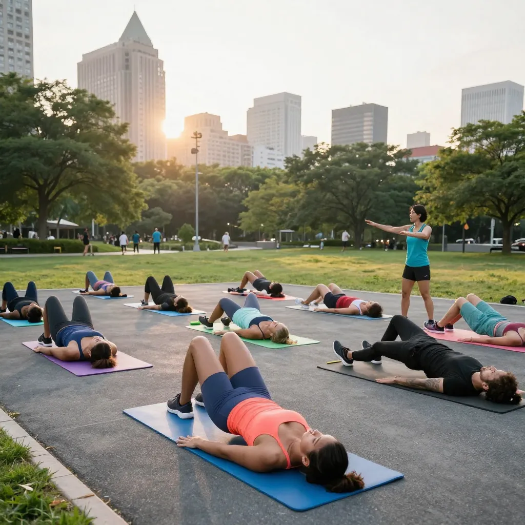 Group bootcamp exercise in park