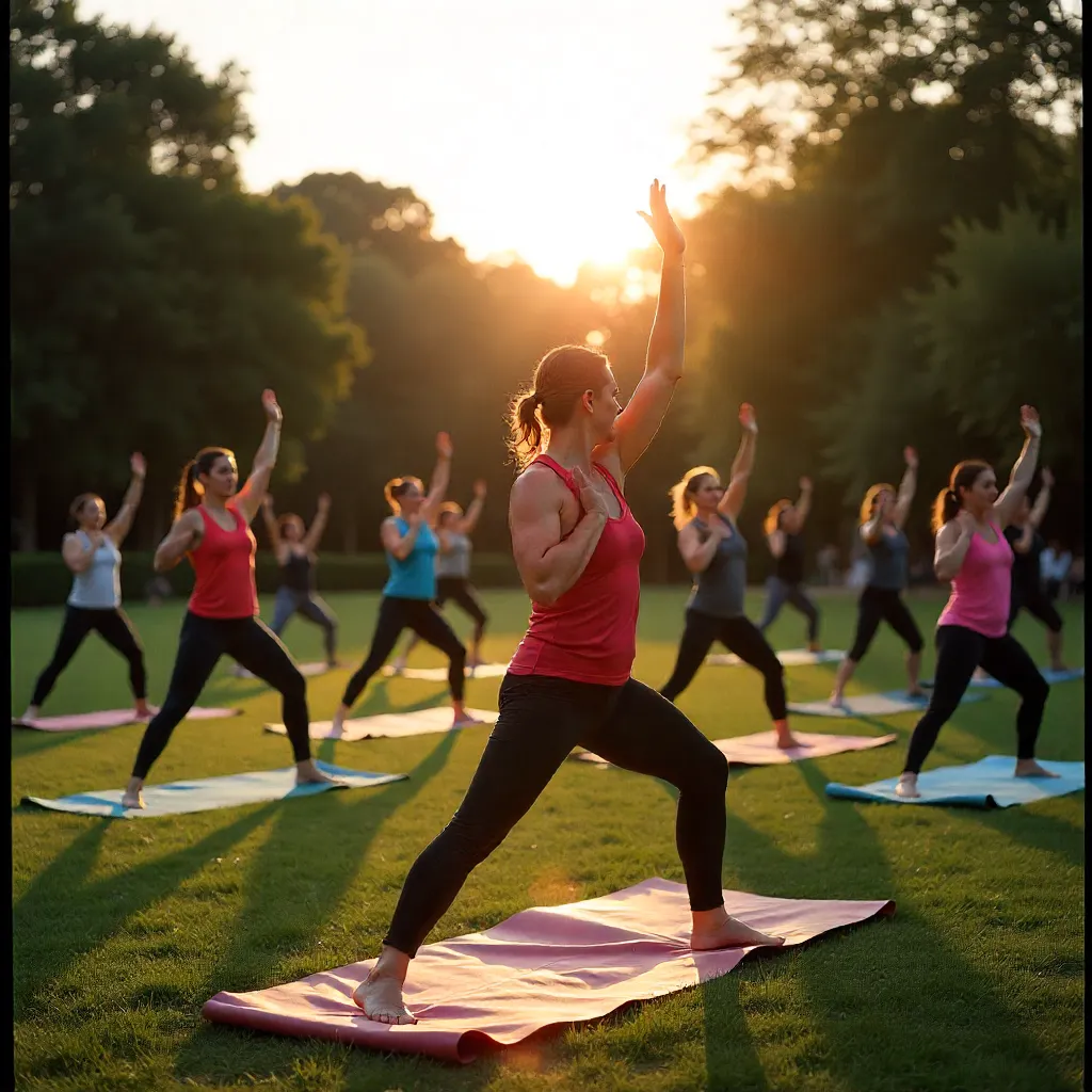 Group exercise in park setting