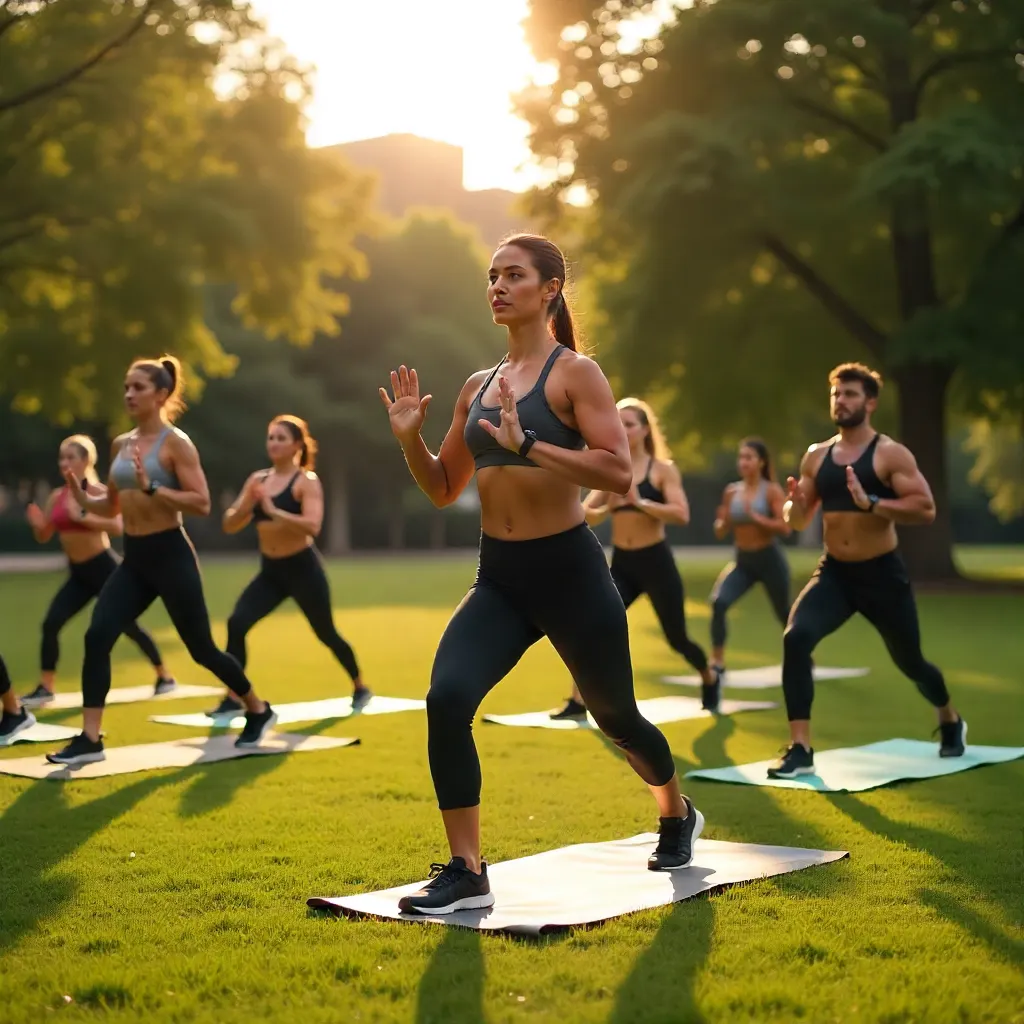 Group exercise session outdoors
